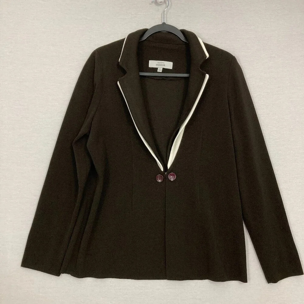 Misook Brown‎ White Heavy Knit One Hook Closure Jacket Large Office Career